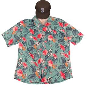 Seattle Mariners Aloha Hawaiian Button Up Shirt Men's XL & Hat 7 3/8Tropical 5-0